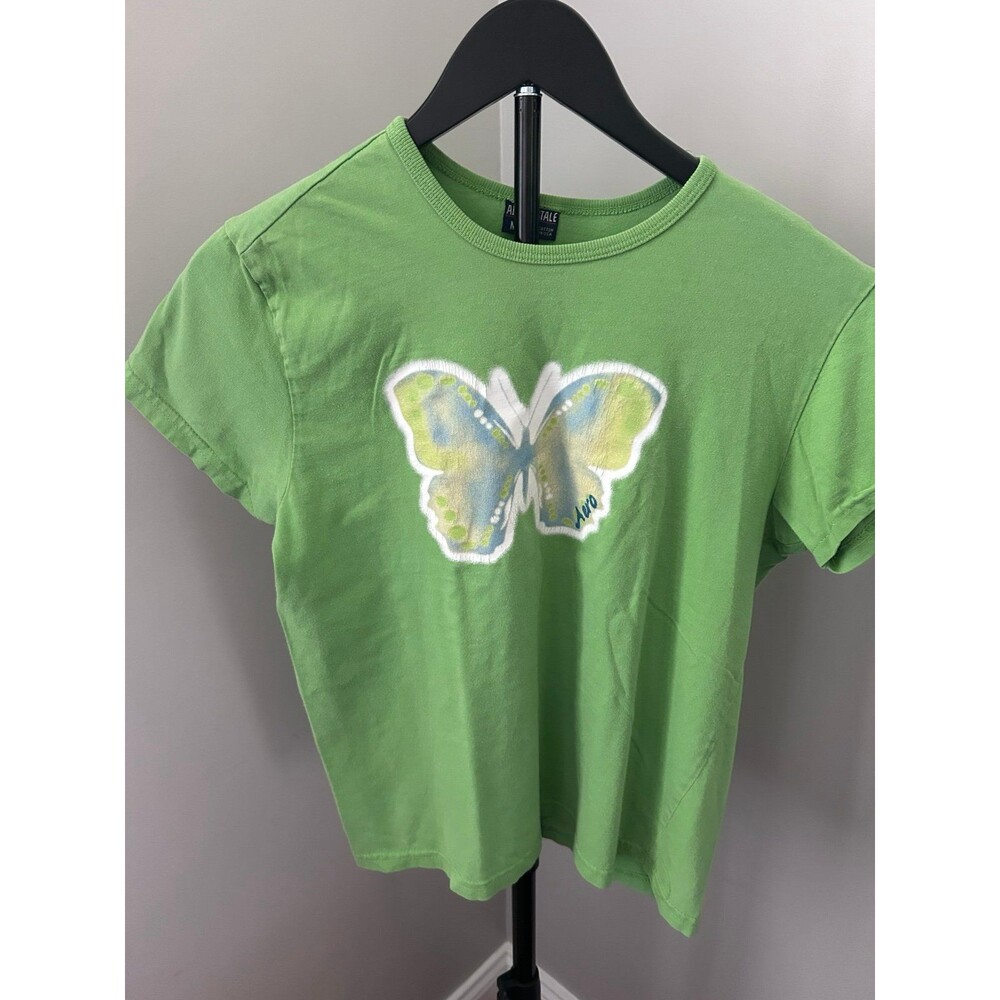 Vintage Y2K Aeropostale Butterfly Graphic Baby Tee Green Medium - Made in USA